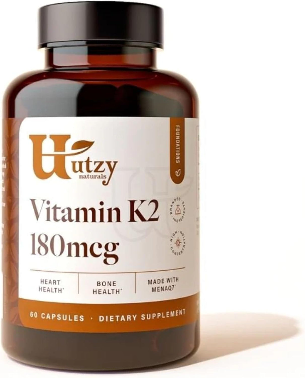 Utzy Naturals Vitamin K2 | 180 mcg of MenaQ7 Form of K2 | 60 Capsules