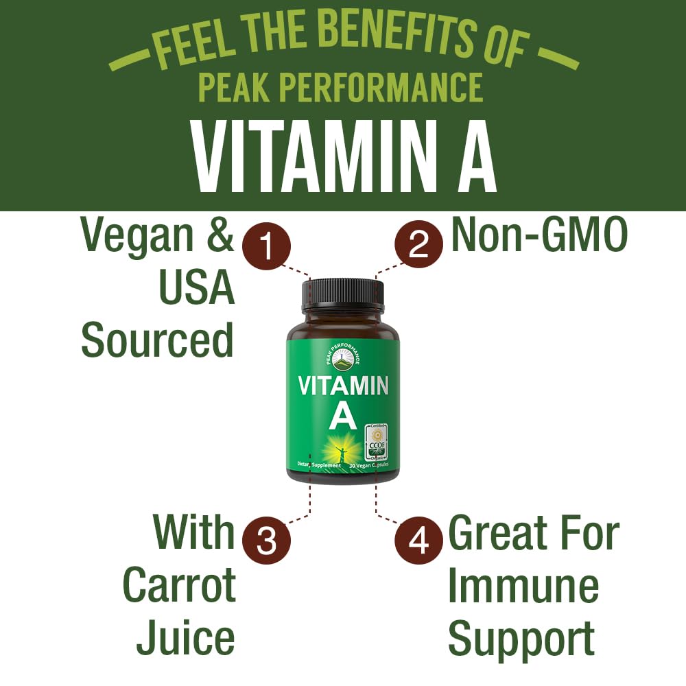 Certified Organic Vitamin A 5000 IU Supplement Capsules - High Potency Vitamins - for Adults, Men, Women, Kids - Made with Carrot Juice - Great for Immune, Skin, Eye Support - Non GMO, Vegan Pills