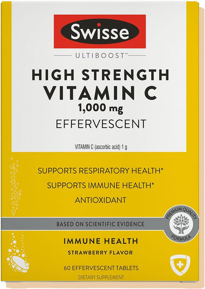 Swisse Effervescent Vitamin C 1000mg Dissolvable Vitamin C Powder Tablets | Immune Support Supplement and Antioxidant | VIT C Supports Immunity Health * | Ascorbic Acid Vitamin C Drink | 60 Tablets