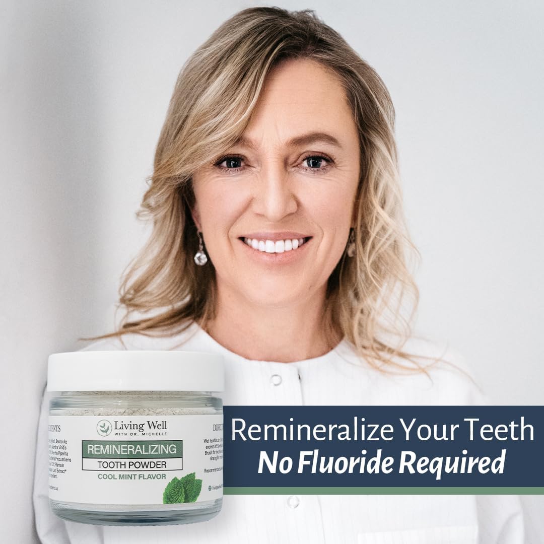Living Well Dr. Michelle Remineralizing & Whitening Tooth Powder, Cool Mint