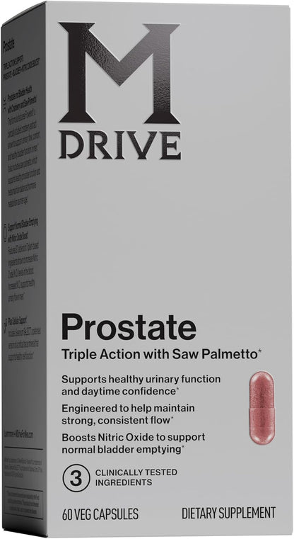 Mdrive Prostate Support Mens Supplement Saw Palmetto 60 Veg Capsules | Promotes Urinary Tract Health, Supports Normal Flow, Frequency & Bladder Emptying, Flowens Cranberry Extract, S7 N.O. Booster
