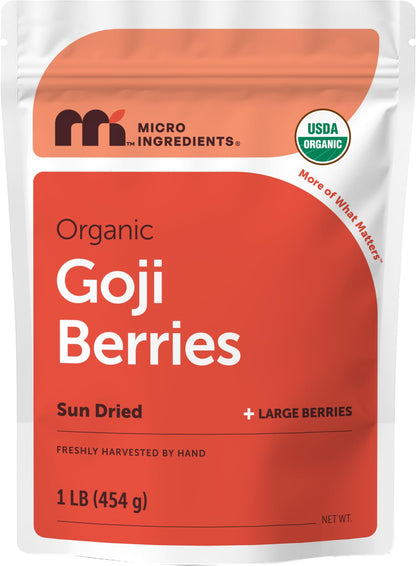 Micro Ingredients Organic Goji Berries 2lbs (32oz) | Large Whole Sun-Dried Berries | Raw Wolfberries | Natural Flavor for Trail Mix, Juice, & Tea | Sulfate Free, Vegan Friendly, Non-GMO