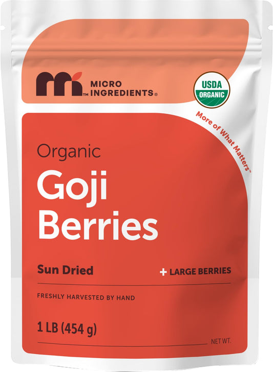 Micro Ingredients Organic Goji Berries 2lbs (32oz) | Large Whole Sun-Dried Berries | Raw Wolfberries | Natural Flavor for Trail Mix, Juice, & Tea | Sulfate Free, Vegan Friendly, Non-GMO