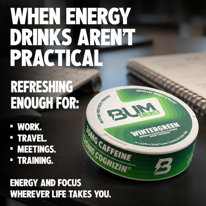 Bum Energy Pouches, Citrus, 30mg Caffeine + 125mg Cognizin Citicoline, Clean Energy & Focus, Discreet Oral Energy Pouches, 5 Packs of 16 Count