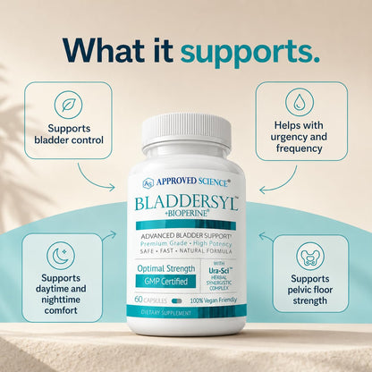 Approved Science Bladdersyl - Urinary Incontinence, Bladder Support - High Absorption - 60 Capsules - Pack of 1 - Vegan