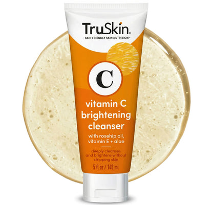 TruSkin Vitamin C Brightening Face Wash with Rosehip Oil, 4 fl oz | Vitamins C & E, Aloe Vera and MSM gently cleanse, refresh and support radiant-looking skin without over-drying