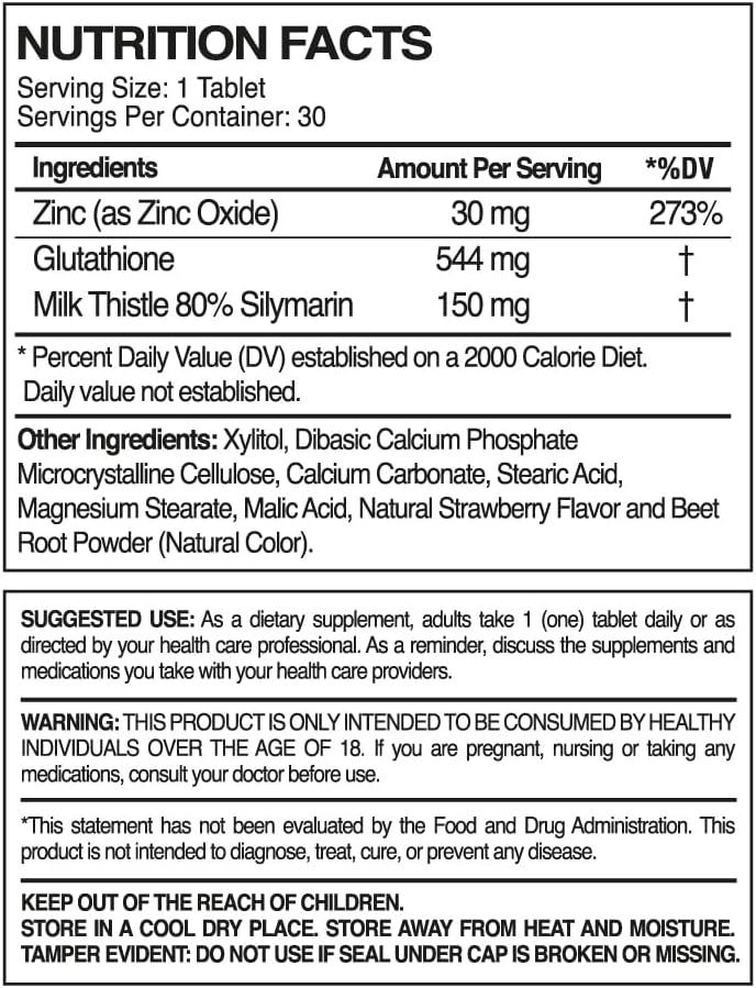 Paleolf Premium Glutathione + Milk Thistle + Zinc - 30 Chewable Tablets, Cherry Flavor (1-Pack)