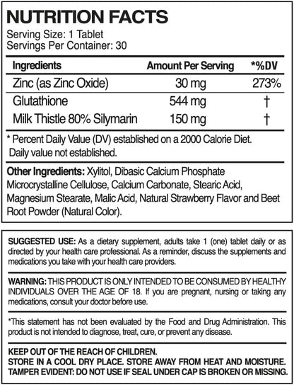 Paleolf Premium Glutathione + Milk Thistle + Zinc - 30 Chewable Tablets, Cherry Flavor (1-Pack)