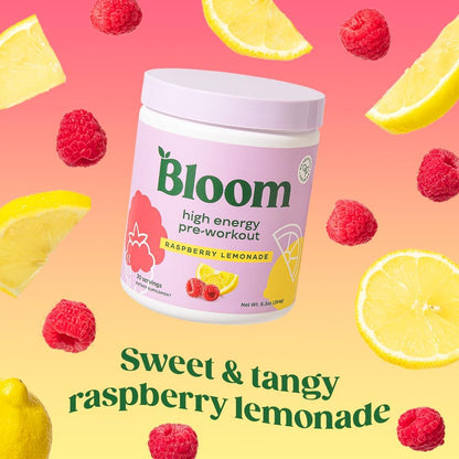 Bloom Nutrition Pre Workout Powder, Raspberry Lemonade, 30 Servings | Beta Alanine, Ginseng and L Tyrosine for Amino Energy, Natural Caffeine from Green Tea Extract, Keto, Sugar Free Drink Mix