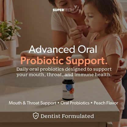SUPER TEETH Oral Probiotics for Bad Breath, Cavities & ENT Support - Peach