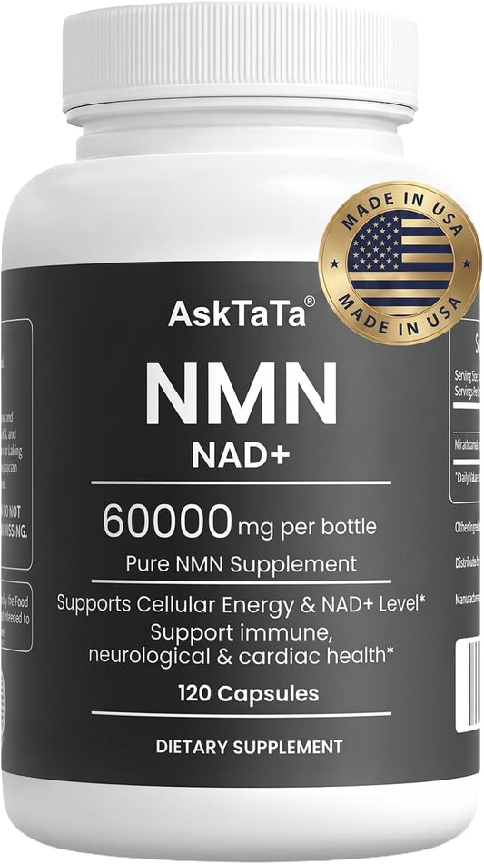 NMN Supplement 60000mg Nicotinamide Mononucleotide NAD+ Precursor Supports Mitochondrial Function, Cellular Energy & Healthy Aging 120 Capsules 60 Servings