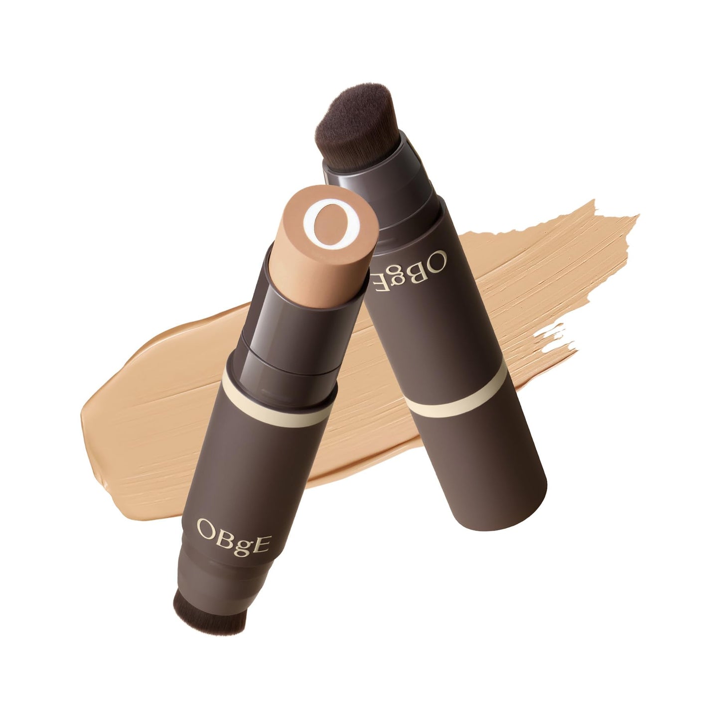 OBgE Natural Foundation Stick High Coverage with Brush #2 Beige, 0.49oz | Seamless Matte Finish, Immediate Pore Blurring, All-Day Shine Control, All-In-One Korean Makeup, Built In Detachable Brush