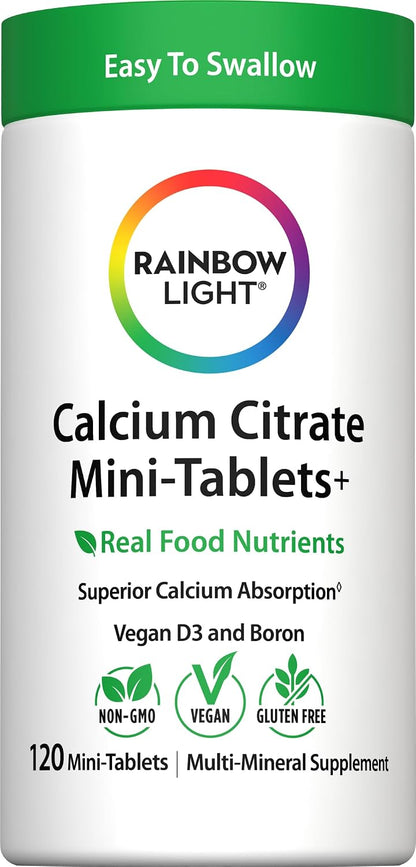 Rainbow Light Calcium Citrate Mini Tablets + | 120 Count | Superior Calcium Absorption | Vegan D3, Boron & Real Food Nutrients | Supplement for Men and Women