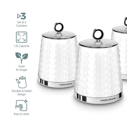 Morphy Richards 978054 Dimensions Set of 3 Round Kitchen Storage Canisters, White