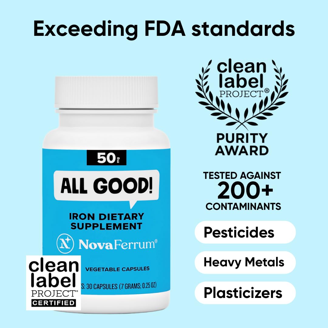 NovaFerrum All Good | Iron Capsule Supplements for Adults | Anemia | 50mg of Iron | 90 Servings | Sugar Free | Vegan | Gluten Free