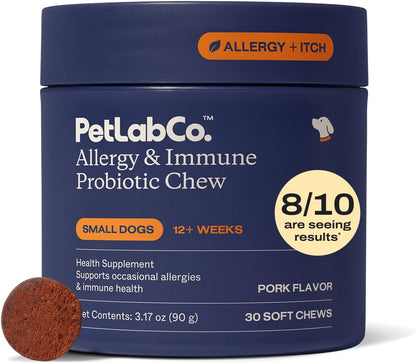 PetLab Co. Allergy & Immune Probiotic Chews, 30 Soft Chews, Small Dogs | Size-specific omega-3s, colostrum and prebiotics to support yeast balance, skin health and immune function