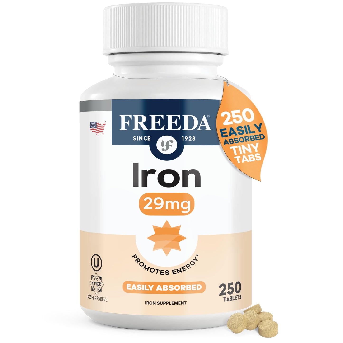 Freeda Iron Supplement - Ferrous Fumarate Iron Tablets | Gentle Ferrous Fumarate Iron Tablets - Support Energy & Red Blood Cells - Easy-To-Swallow - Kosher & Made In USA