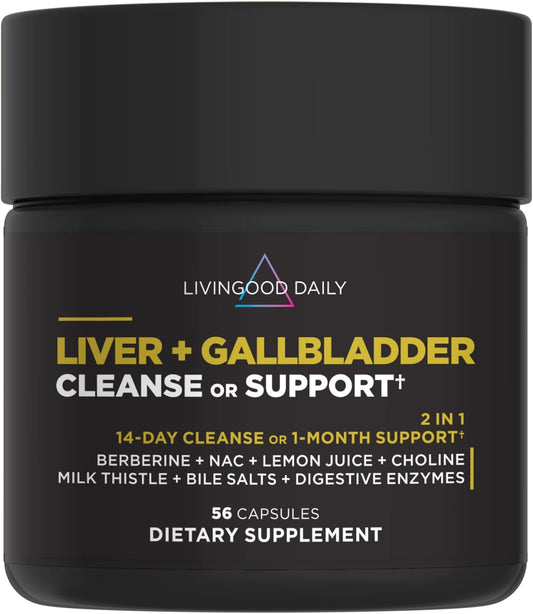Livingood Daily Liver & Gallbladder Cleanse or Support Supplement with Milk Thistle, Ox Bile, Bile Salts, Digestive Enzymes and Artichoke Leaf Extract, Digestive Health & Liver Support, 56 Capsules