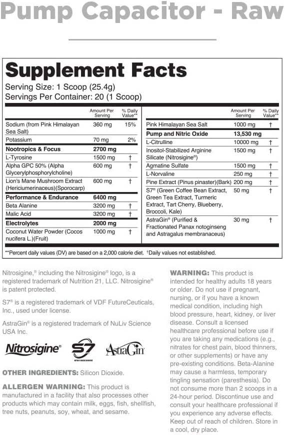Nutrithority - Pump Capacitor Pre Workout Powder (Unflavored)