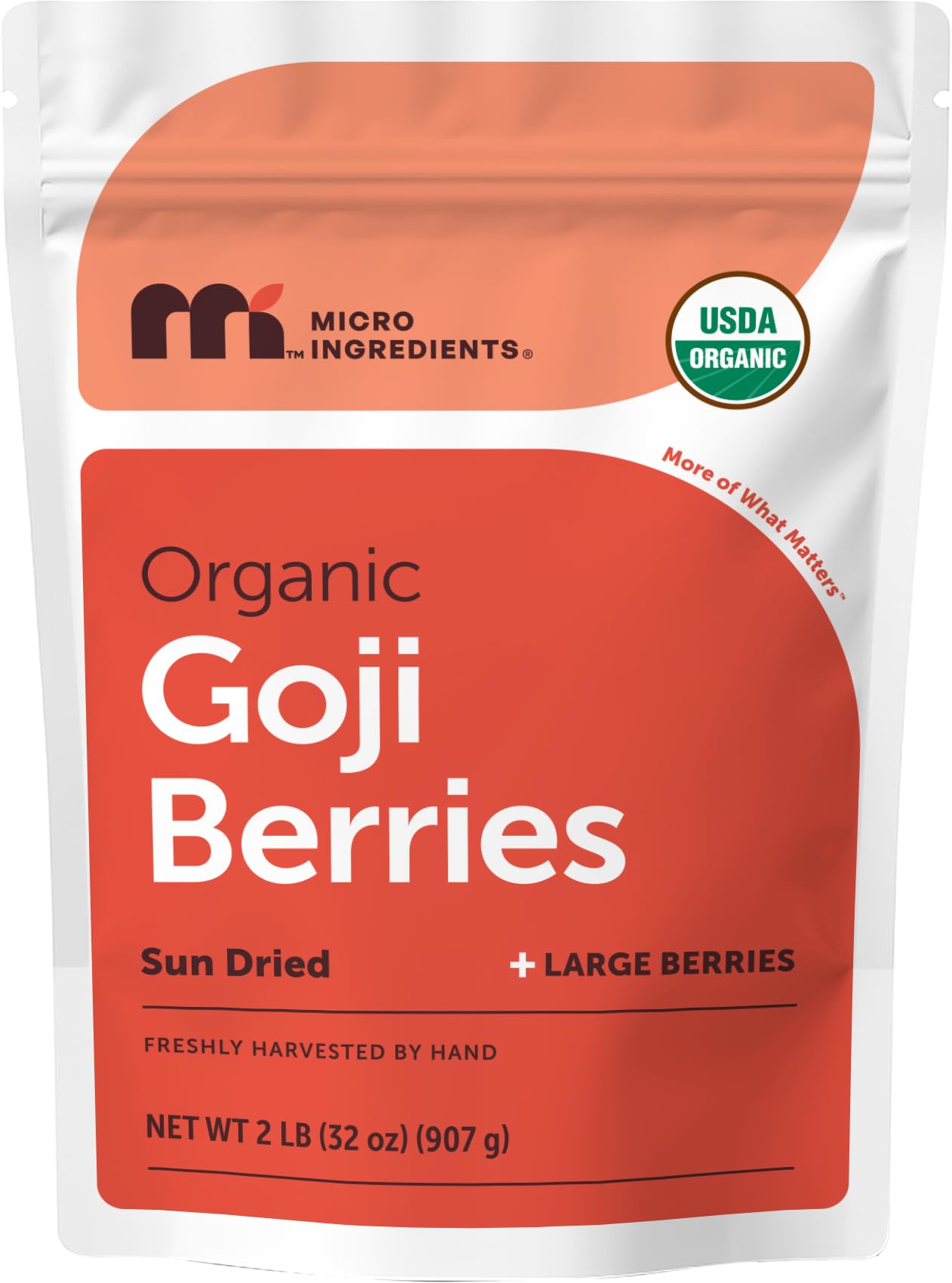 Micro Ingredients Organic Goji Berries 2lbs (32oz) | Large Whole Sun-Dried Berries | Raw Wolfberries | Natural Flavor for Trail Mix, Juice, & Tea | Sulfate Free, Vegan Friendly, Non-GMO