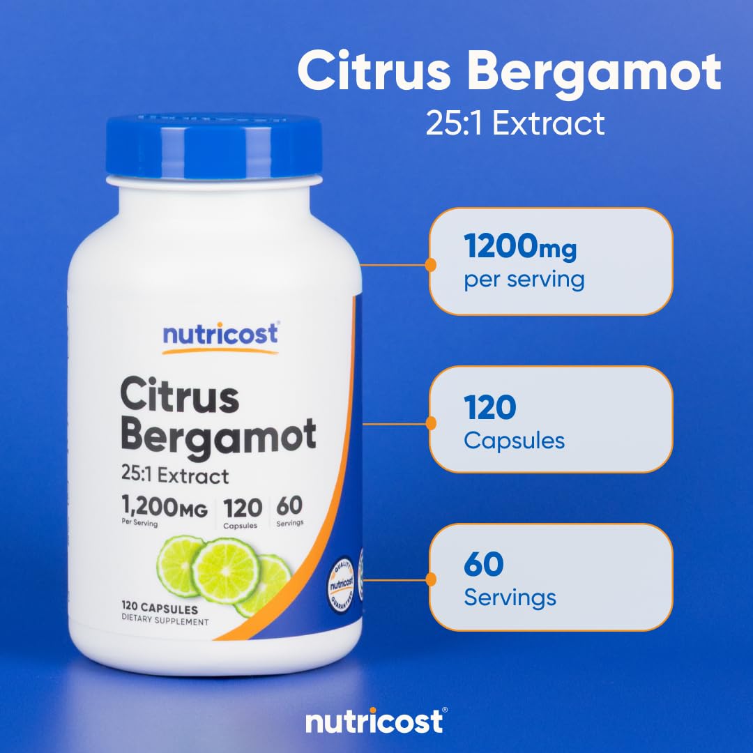 Nutricost Citrus Bergamot Capsules 1,200mg, 120 Capsules, 60 Servings | 25:1 Bergamot Extract, Gluten Free, Vegan, GMO-Free