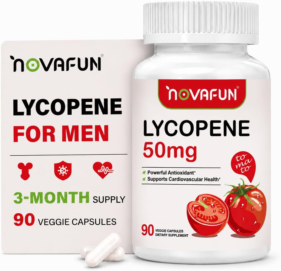 Lycopene 50mg Supplements for Men, Natural Tomato Antioxidant Supplement, 90 Veggie Capsules-Cardiovascular Health, Immune Support & Skin Health, 3 Month Supply