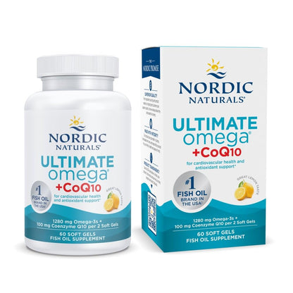 Nordic Naturals Ultimate Omega + CoQ10, Lemon Flavor - 120 Count | 1280mg Omega-3 + 100mg CoQ10 for heart health & cellular energy. Antioxidant. Non-GMO soft gels. 60 servings.