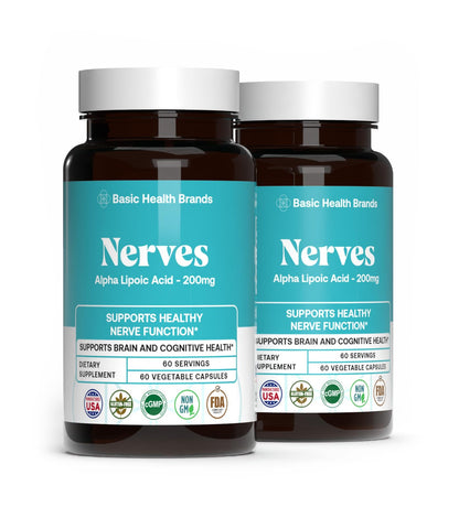Basic Brands Nerves Alpha Lipoic Acid, 200 mg 1 Pack | Antioxidant, Immune Support, Eye Health Support, Heart Health Support, Nerve Health