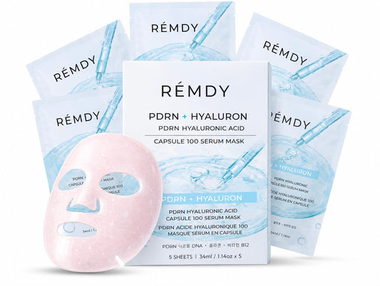 PDRN Hydrogel Face Mask — Collagen Face Mask, 99% Salmon DNA PDRN(34ml X 5) | PDRN, Collagen & Hyaluronic Acid for Intense Hydration, Smooth-Looking Skin — +177% Surface Hydration & −75% Pore Appearance