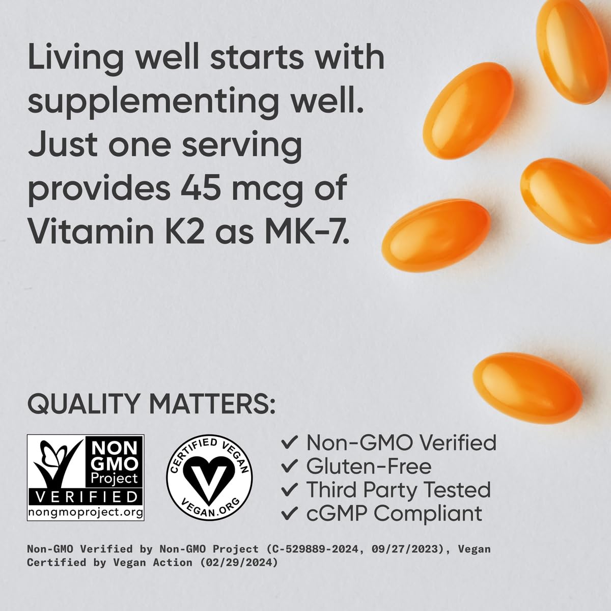 Sports Research® Vitamin K2 as MK-7 100mcg with Coconut MCT Oil - 60 Veggie Softgels (2 Month Supply) Vegan Certified, Non-GMO Verified, Gluten & Soy Free