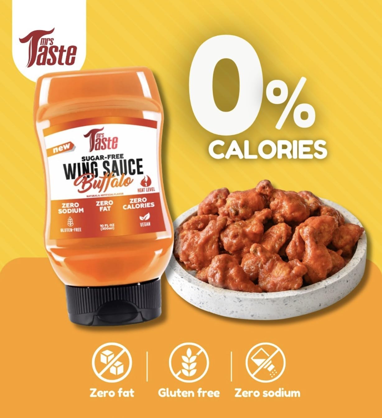 Mrs Taste Sugar Free Sauce, Zero Calories, Zero Sodium, Zero Sugar, High Fiber, Keto Friendly, Paleo Friendly, Low Calorie Option, Condiments and Sauces (10 oz, Buffalo)