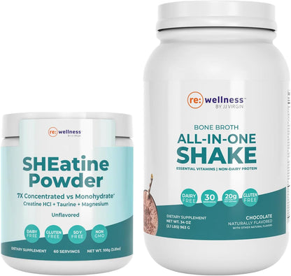 Reignite Wellness by JJ Virgin SHEatine Powder (Unflavored) and Bone Broth All-in-One Shake (Chocolate)