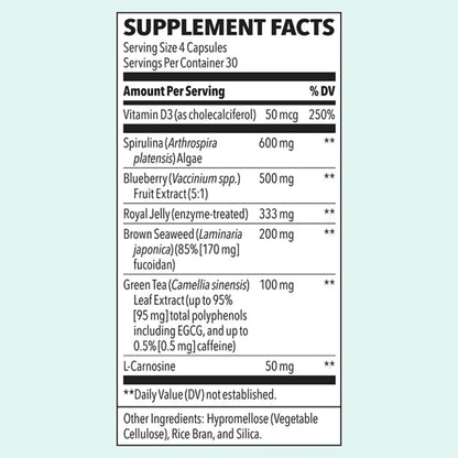 LifeSeasons Stem Boost-R - Stem Cell Support - Naturally Repair Damaged Tissue - Vitamin Supplement Rich in Antioxidants - Royal Jelly, Spirulina, Blueberry, Brown Seaweed & L-Carnosine - 120 Capsules