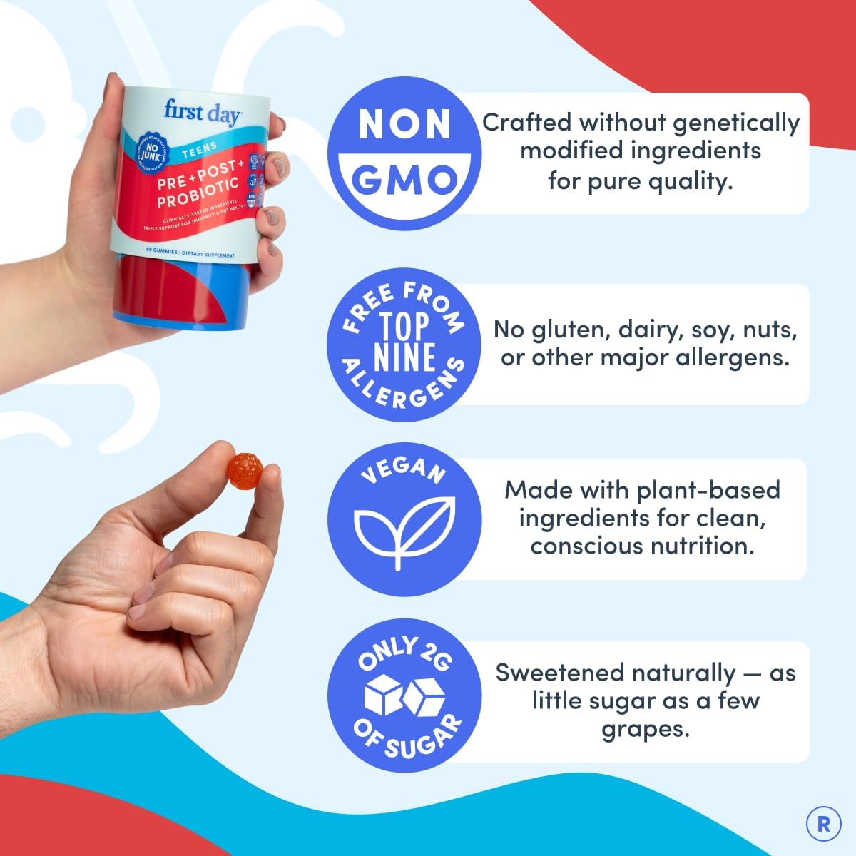FIRST DAY Probiotic for Teens Ages 13-18, 3-in-1 Gummies, 60ct