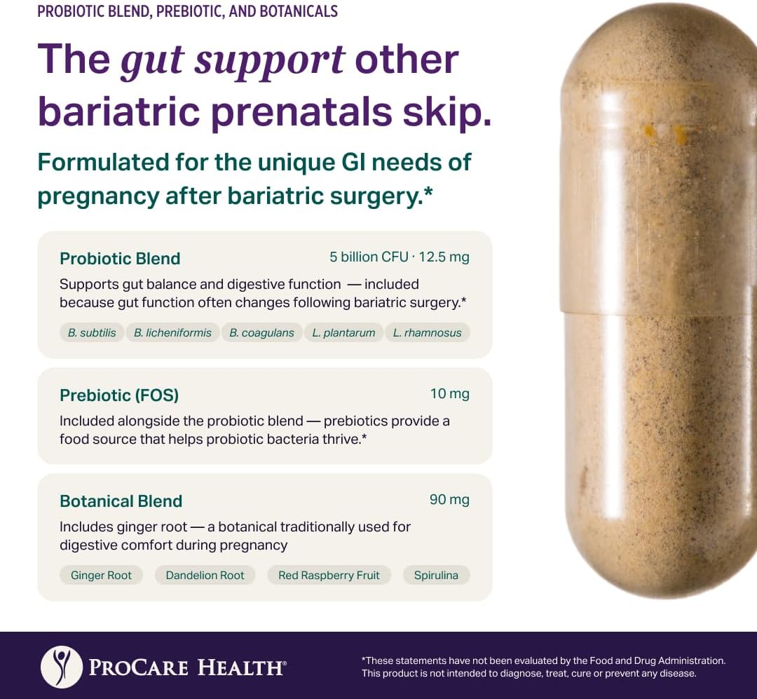 Prenatal Bariatric Multivitamin with Iron | Capsule | 60ct | Bariatric Vitamins for Gastric Bypass & Gastric Sleeve (1 Month Supply) - 60 Easy-to-Swallow Capsules for Women - Made in USA