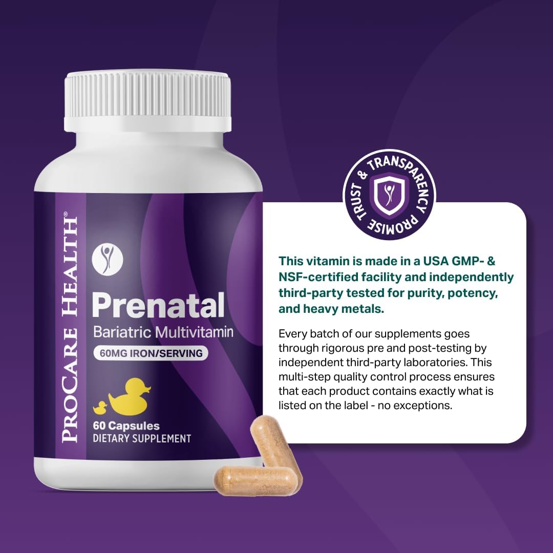 Prenatal Bariatric Multivitamin with Iron | Capsule | 60ct | Bariatric Vitamins for Gastric Bypass & Gastric Sleeve (1 Month Supply) - 60 Easy-to-Swallow Capsules for Women - Made in USA