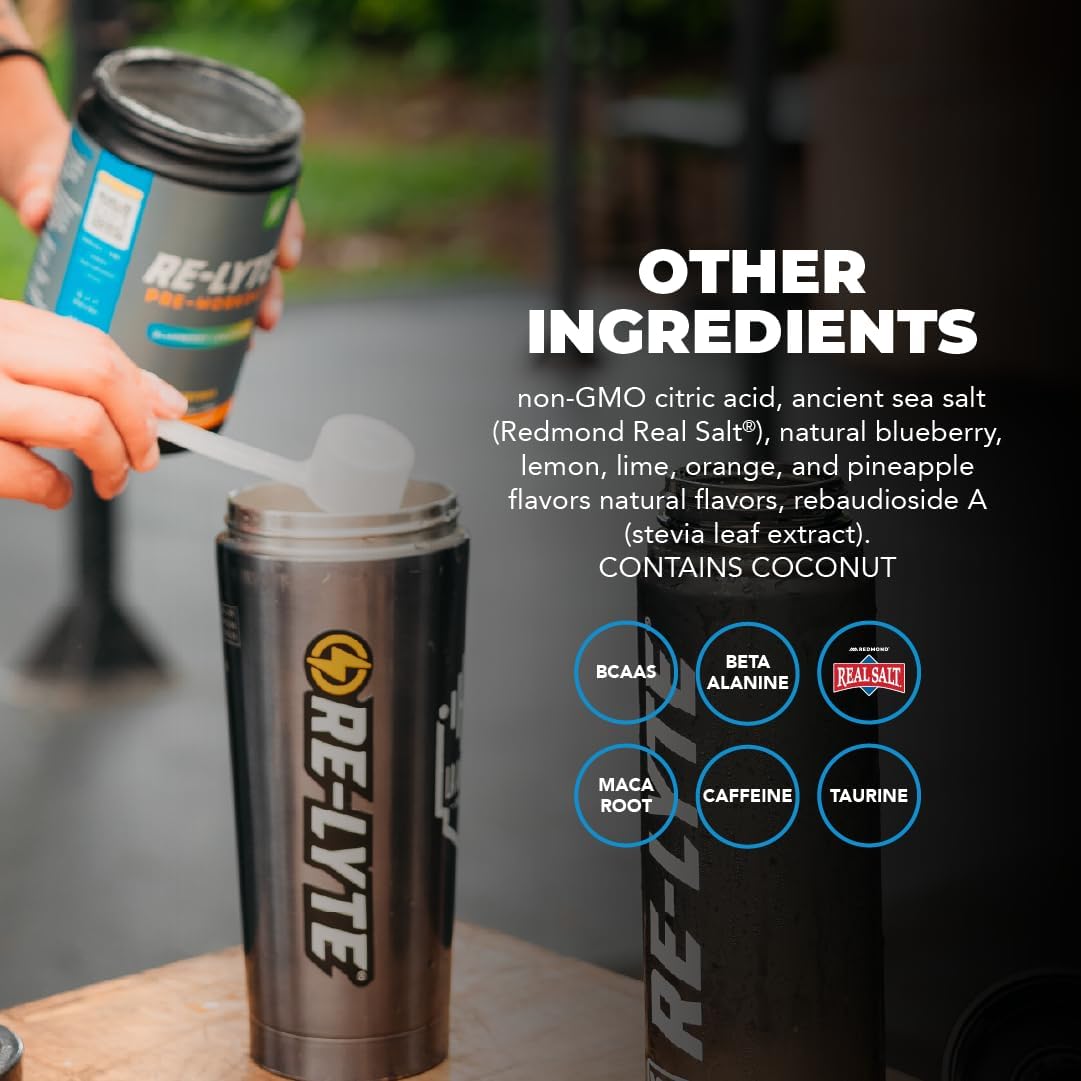 REDMOND Re-Lyte Pre-Workout Drink Mix, Blueberry Lemonade, 15.87oz