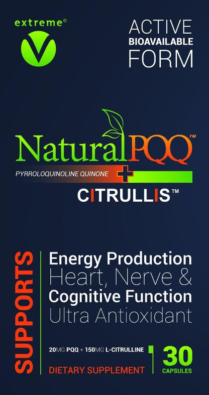 NaturalPQQ - Mitochondrial Energy Nitric Oxide Booster - Citrullis for Extended Energy. 20mg (Pyrroloquinoline Quinone)