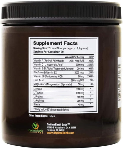 OptimaEarth Optima Heart - High-Dose Vitamin C and L-Lysine Powder Inspired by Linus Pauling, 3,000mg Each Per Serving, 30 Servings