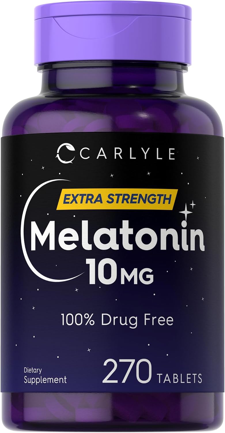 Carlyle Melatonin 10mg | 270 Tablets | with L-Theanine | Vegetarian, Non-GMO, Gluten Free Supplement