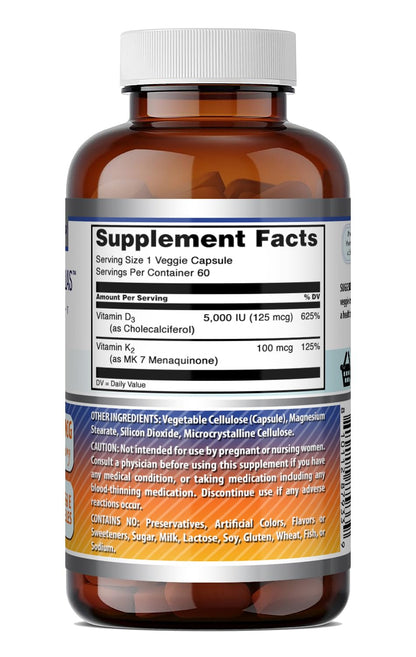 Amazing Formulas Vitamin D3 5000 IU with Vitamin K2 100 Mcg| 250 Veggie Capsules | D3 + K2 Complex | Non-GMO | Gluten Free | Made in USA