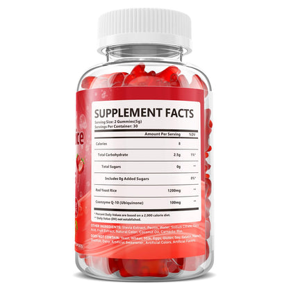 Red Yeast Rice Gummies 1200mg with CoQ10 100mg, Red Yeast Rice Supplement | Supports Cellular Energy Production and Natural Antioxidant Defense, Vegan, Gluten-Free, Strawberry Flavor, 60 Count