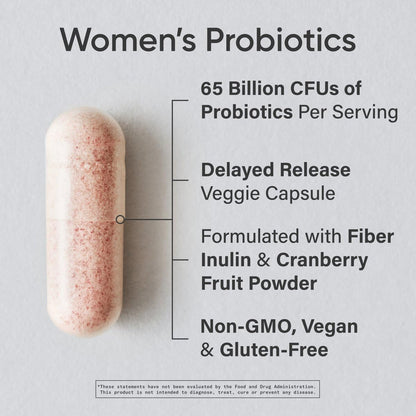 Sports Research Women's Probiotics with Prebiotics, 65 Billion CFU - Vegan Capsules for Gut Health & Digestive Support, Probiotics for Women with Cranberry - Non-GMO Verified & Gluten Free - 30 Count