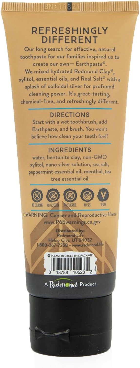 Redmond Earthpaste with Silver - Natural Non-Fluoride Toothpaste, 4 Ounce Tube (Peppermint)