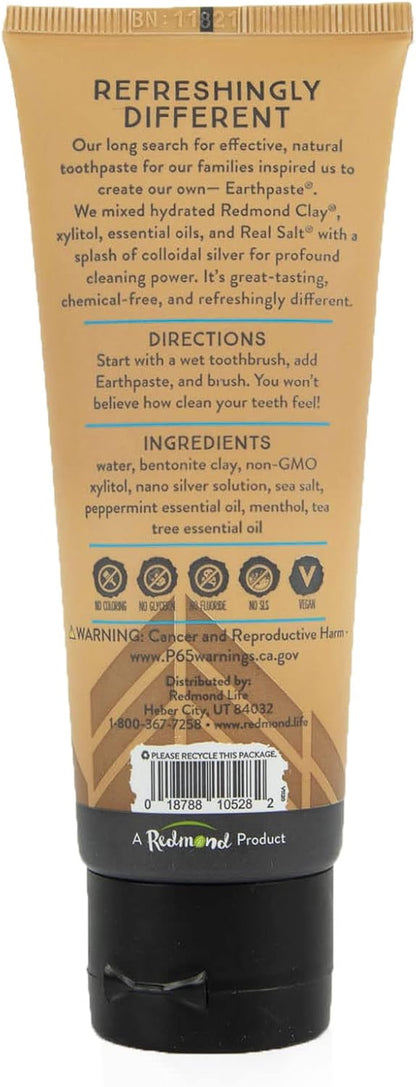 Redmond Earthpaste with Silver - Natural Non-Fluoride Toothpaste, 4 Ounce Tube (Peppermint)