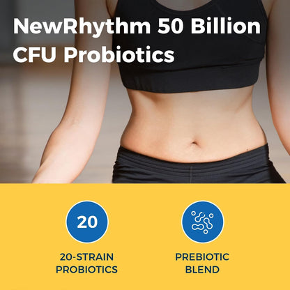 NewRhythm Probiotics 50 Billion CFU 20 Strains, 60 Veggie Capsules and Kids Probiotic Chewables, 5 Billion CFU 10 Strains