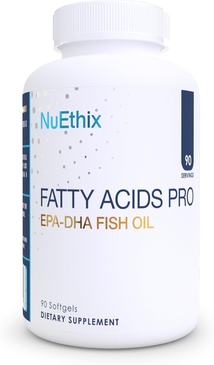NuEthix Formulations Fatty Acids Pro EPA-DHA Fish Oil Dietary Supplement, Super Concentrated and Purified Fish Oil Blend for Optimal Wellness, 90 Gel Capsules