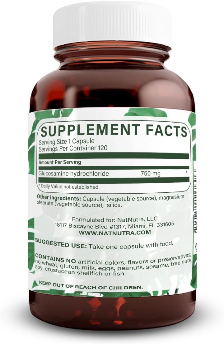 Natural Nutra Vegan & Vegetarian Glucosamine Hydrochloride, 120 Capsules | 750 mg, Kosher, Shellfish-Free, Plant-Based, Joint Support Supplement, Helps Joint Health & Muscle Gristle