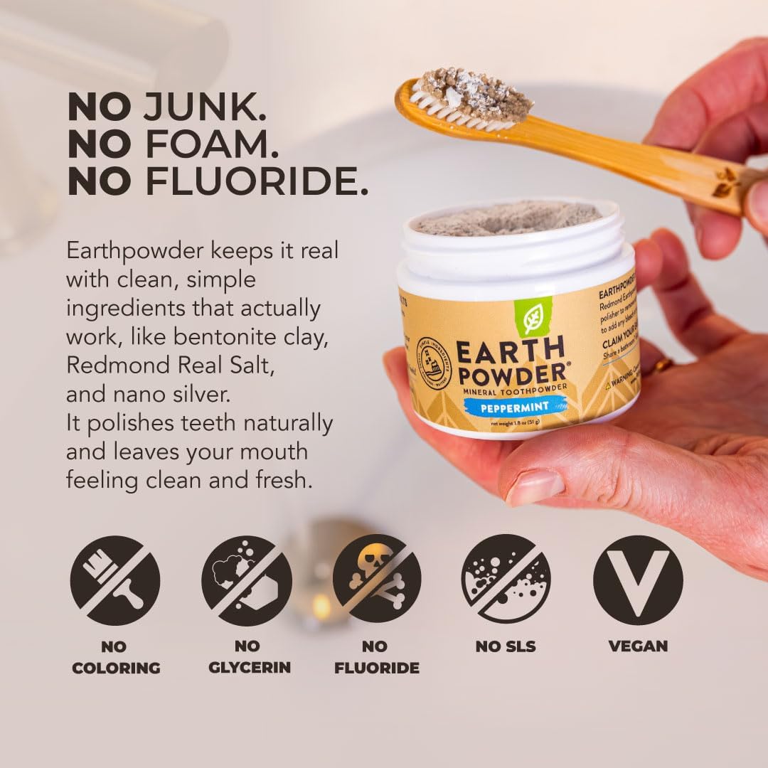 REDMOND Earthpowder, All Natural Tooth and Gum Powder Bentonite Clay (Peppermint)