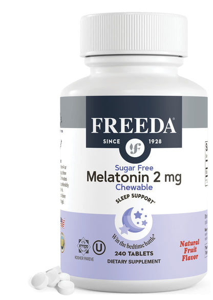 FREEDA Melatonin 2mg Sugar-Free Chewable for Sleep Support – 60 Tablets | Supports Healthy Sleep Cycles – Fruit-Flavored Chewables for Kids & Adults – Non-GMO, Vegan, Kosher, & Gluten-Free